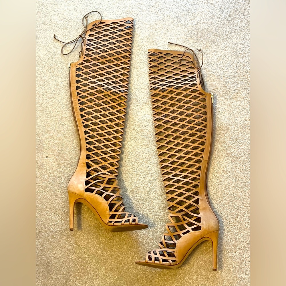 Thigh High Gladiator Boots with Peek a Boo Toe